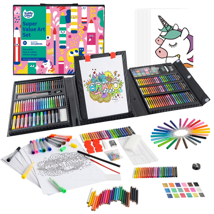 KIDDYCOLOR 211pcs Kids Art Supplies, Portable Painting & Drawing